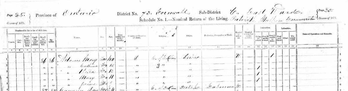 1871 Census Isabella Adams w mother and sibilings